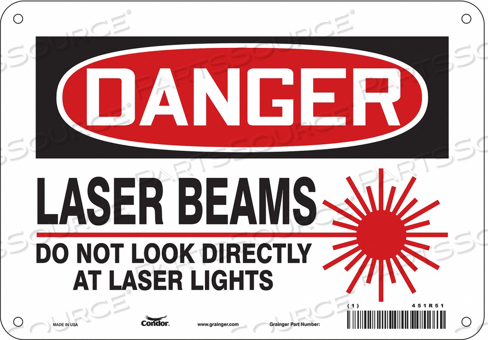LASER WARNING SIGN, VERTICAL RECTANGLE, NUMBER OF PRINTED SIDES 1, ENGLISH, SIGN FORMAT TRADITIONAL OSHA, SIGN LEGEND LASER BEAMS DO NOT LOO by Condor