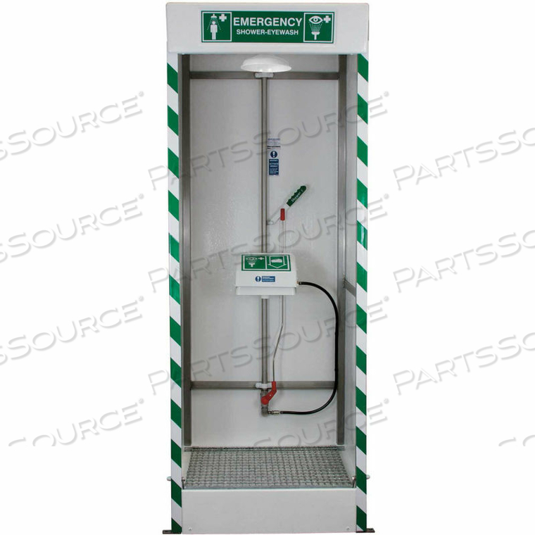 EMERGENCY CUBICLE SHOWER, COVERED ABS EYE/FACE WASH by Hughes Safety Showers