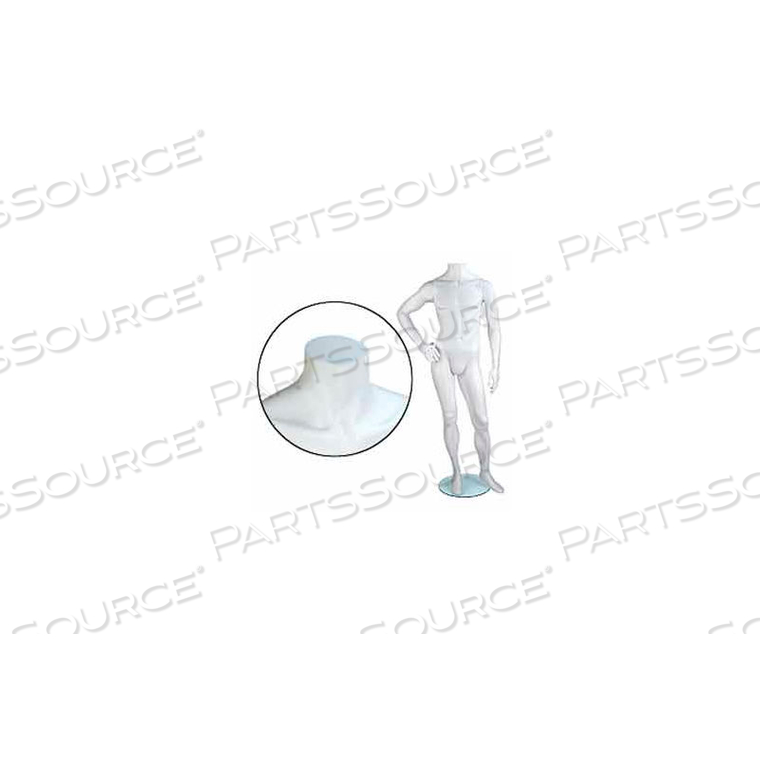 MALE MANNEQUIN - HEADLESS, RIGHT HAND ON HIP, LEFT LEG FORWARD - CAMEO WHITE 