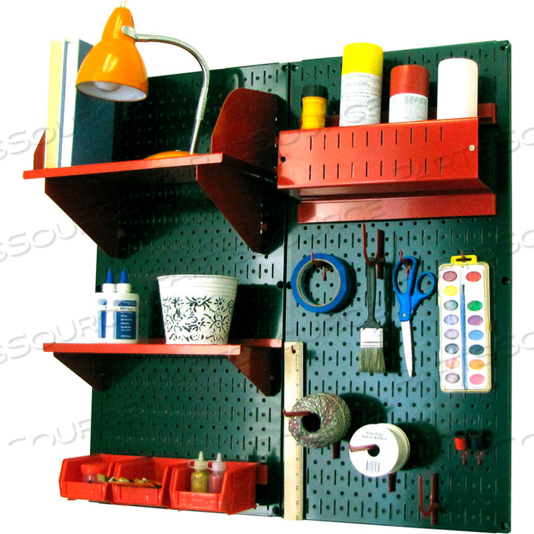 PEGBOARD HOBBY CRAFT ORGANIZER STORAGE KIT, GREEN/RED, 32" X 32" X 9" by Wall Control Pegboard