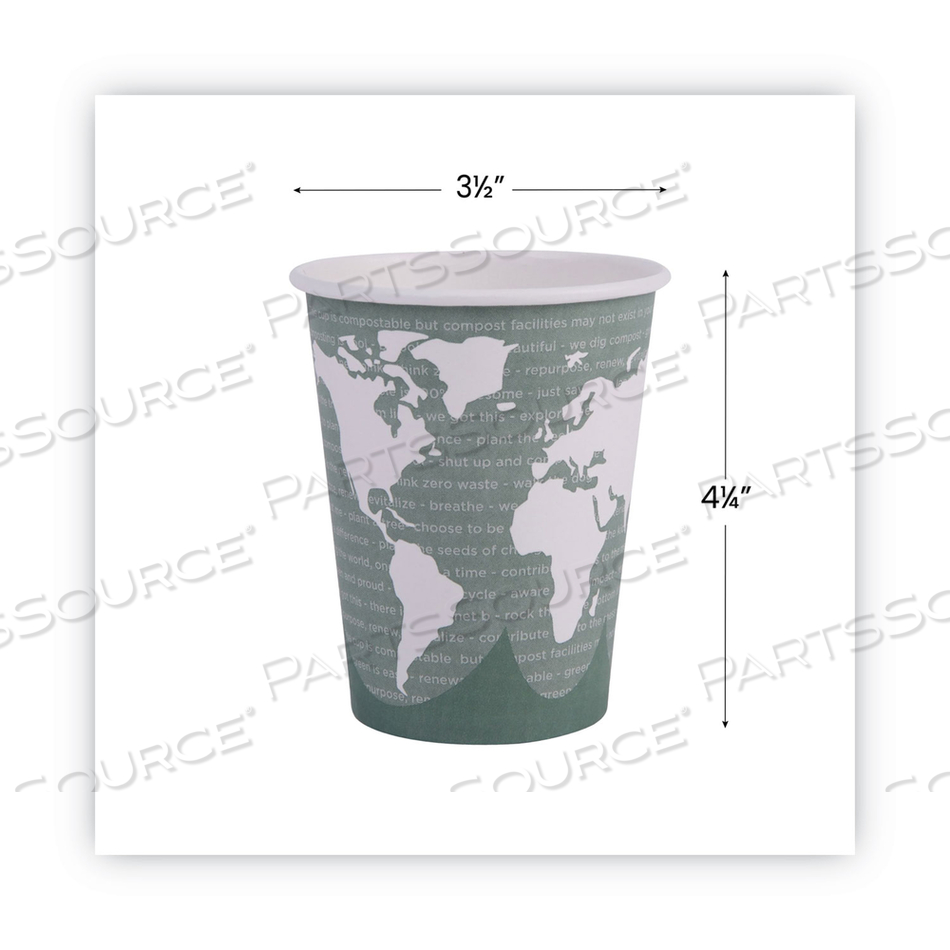 WORLD ART RENEWABLE AND COMPOSTABLE HOT CUPS, 12 OZ, GRAY by Eco-Products WORLD ART RENEWABLE AND COMPOSTABLE HOT CUPS, 12 OZ, GRAY by Eco-Products