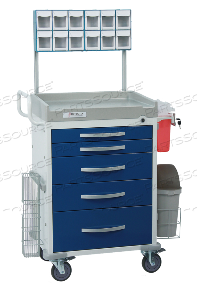 LOADED WHISPER SERIES ANESTHESIOLOGY MEDICAL CART, 5 BLUE DRAWERS, 2200 LB/1000 KG 