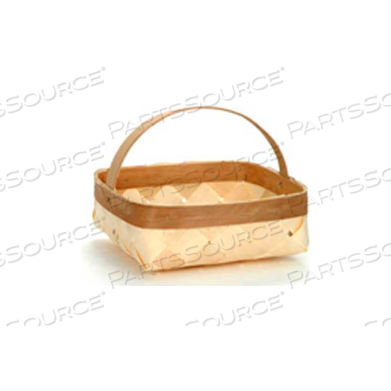 MEDIUM SHALLOW SQUARE 10" WOOD BASKET WITH WOOD HANDLE 12 PC - NATURAL 
