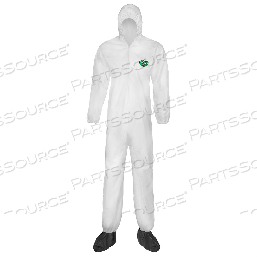 CTL414-4XL LAKELAND CTL414 MICROMAX® COVERALL, 4X-LARGE, WHITE, HOODED, ELASTIC 