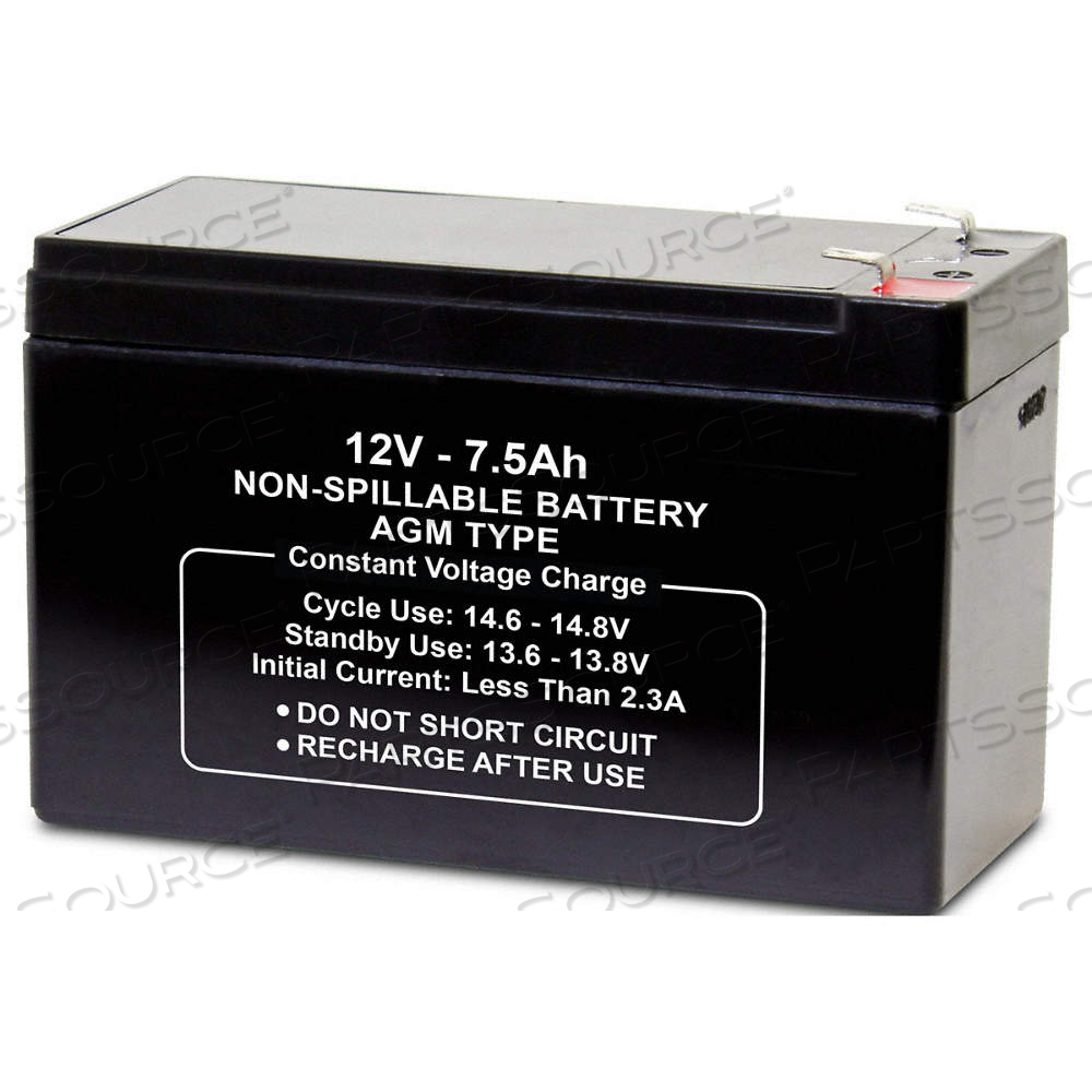 SEALED LEAD ACID BATTERY, 12V DC, 7.5 AH CAPACITY, 3.78 IN HT, 2.58 IN WD, ABS by Approved Vendor SEALED LEAD ACID BATTERY, 12V DC, 7.5 AH CAPACITY, 3.78 IN HT, 2.58 IN WD, ABS by Approved Vendor