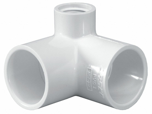 90° SIDE INLET ELBOW, 1 IN X 1 IN X 1/2 IN FITTING PIPE SIZE, SCHEDULE 40, 450 PSI, WHITE by Lasco 90° SIDE INLET ELBOW, 1 IN X 1 IN X 1/2 IN FITTING PIPE SIZE, SCHEDULE 40, 450 PSI, WHITE by Lasco