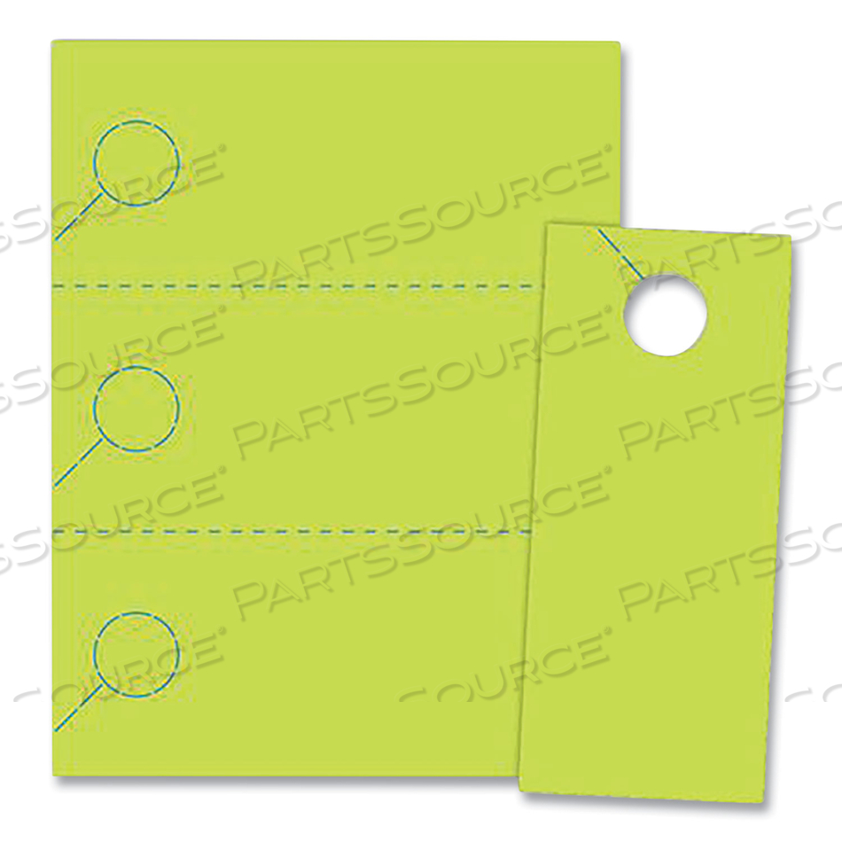 SMALL MICRO-PERFORATED DOOR HANGERS, 65 LB COVER WEIGHT, 8.5 X 11, GREEN, 3 HANGERS/SHEET, 334 SHEETS/PACK 