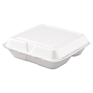 FOAM HINGED LID CONTAINERS, 3-COMPARTMENT, 7.5 X 8 X 2.3, WHITE, 200/CARTON by Dart Container Corporation FOAM HINGED LID CONTAINERS, 3-COMPARTMENT, 7.5 X 8 X 2.3, WHITE, 200/CARTON by Dart Container Corporation