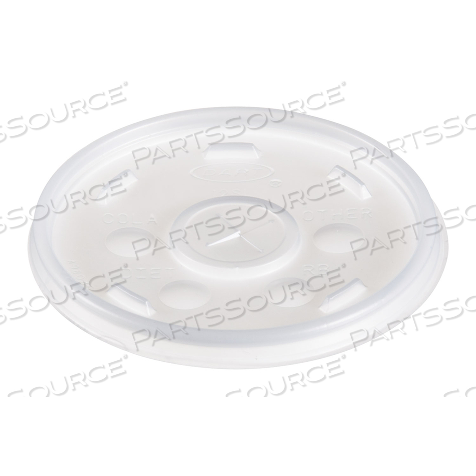 PLASTIC LIDS FOR FOAM CUPS, BOWLS AND CONTAINERS, FLAT WITH STRAW SLOT, FITS 6-14 OZ, TRANSLUCENT by Dart Container Corporation PLASTIC LIDS FOR FOAM CUPS, BOWLS AND CONTAINERS, FLAT WITH STRAW SLOT, FITS 6-14 OZ, TRANSLUCENT by Dart Container Corporation