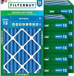 FILTERBUY 16X36X4 AIR FILTER MERV 13 OPTIMAL DEFENSE (12-PACK), PLEATED HVAC AC FURNACE AIR FILTERS REPLACEMENT (ACTUAL SIZE: 15.50 X 35.50 X 3.75 INCHES) by Filterbuy, Inc.