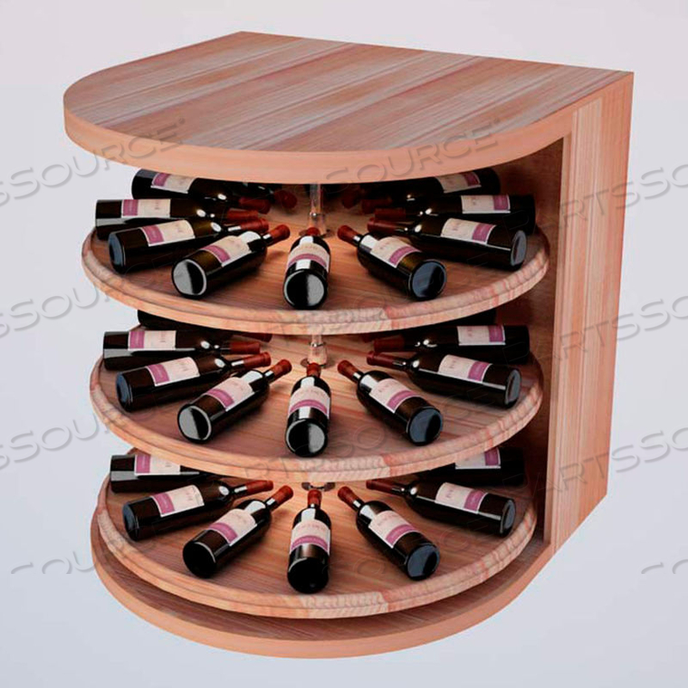 BULK STORAGE, ROTATING WINE BOTTLE CRADLE, 3-LEVEL 3 FT HIGH - LIGHT, ALL-HEART REDWOOD 