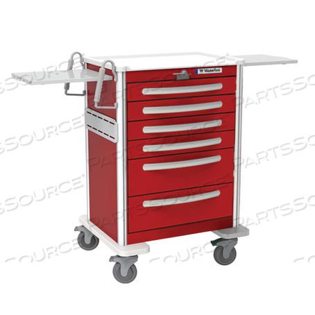X-TALL FRAME 6 DRAWER RED ALUMINUM FRAME LEVER LOCK EMERGENCY CRASH CART by Waterloo Healthcare
