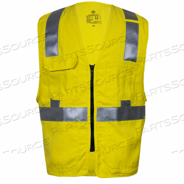 FLAME RESISTANT DELUXE HI-VIS ZIP SAFETY VEST, ANSI CLASS 2, TYPE R, M, YELLOW 