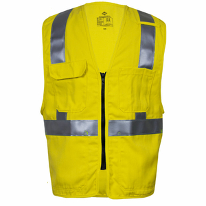 FLAME RESISTANT DELUXE HI-VIS ZIP SAFETY VEST, ANSI CLASS 2, TYPE R, M, YELLOW by National Safety Apparel