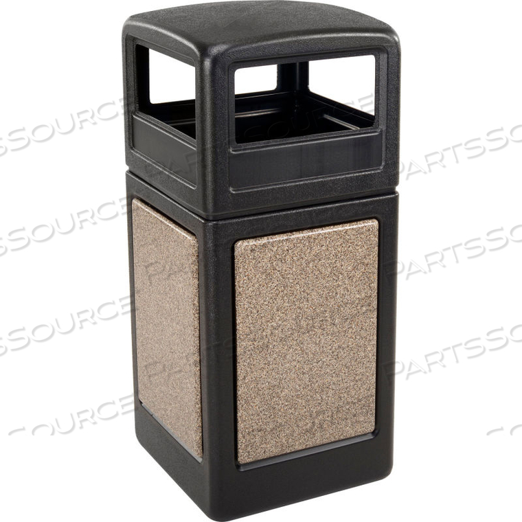 42 GALLON STONETEC SQUARE RECEPTACLE WITH DOME LID - BLACK W/RIVERSTONE PANELS by Dci Marketing