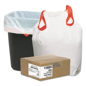 HEAVY-DUTY TRASH BAGS, 13 GAL, 0.9 MIL, 24.5" X 27.38", WHITE, 50 BAGS/ROLL, 4 ROLLS/BOX by Draw 'n Tie