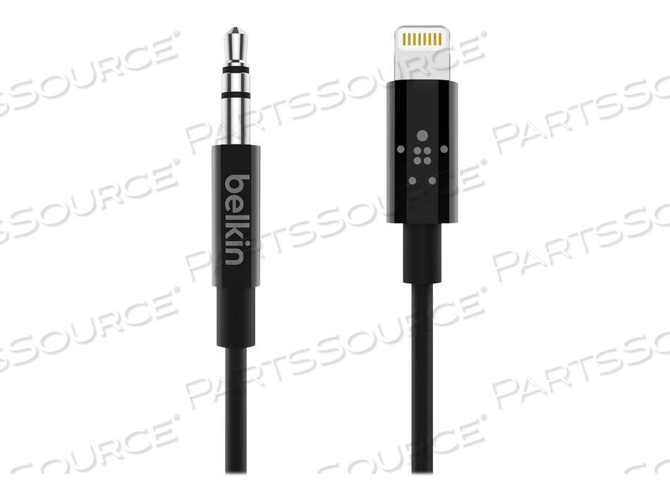 LIGHTNING TO HEADPHONE JACK CABLE, LIGHTNING MALE TO STEREO MINI JACK MALE, 3 FT, BLACK, FOR APPLE IPHONE (LIGHTNING) by Belkin