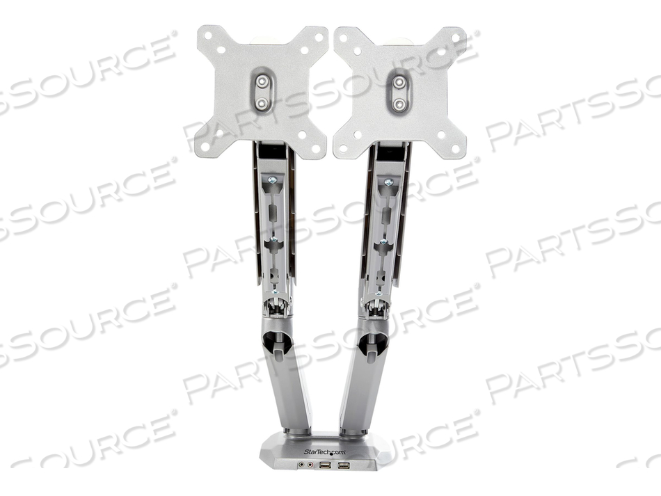 DESK MOUNT DUAL MONITOR ARM WITH USB & AUDIO, GROMMET/DESK CLAMP VESA MOUNT FOR UP TO 32 INCH DISPLAYS, 2X USB, 2X 3.5MM AUDIO, ERGONOMIC FU by StarTech.com Ltd. DESK MOUNT DUAL MONITOR ARM WITH USB & AUDIO, GROMMET/DESK CLAMP VESA MOUNT FOR UP TO 32 INCH DISPLAYS, 2X USB, 2X 3.5MM AUDIO, ERGONOMIC FU by StarTech.com Ltd.