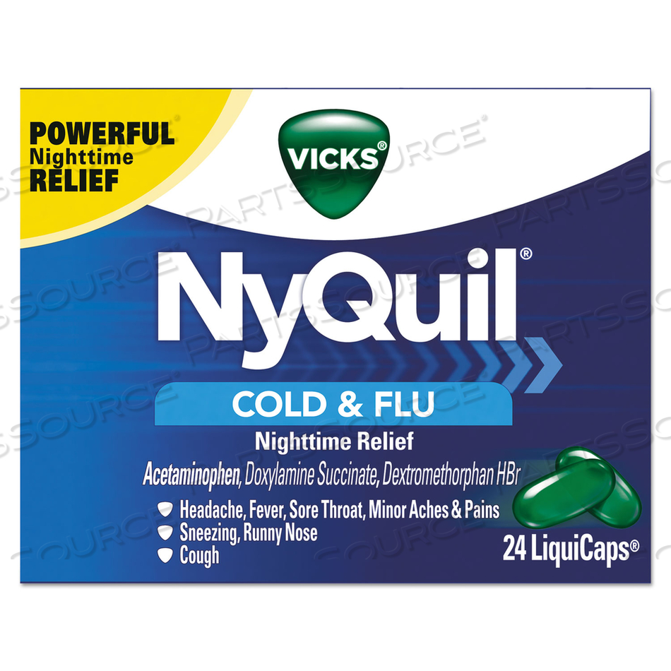 NYQUIL COLD AND FLU NIGHTTIME LIQUICAPS, 24/BOX, 24 BOXES/CARTON 