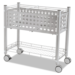 FILE CART WITH OPEN TOP, METAL, 1 SHELF, 2 BINS, 28.25" X 13.75" X 27.38", MATTE GRAY by Vertiflex