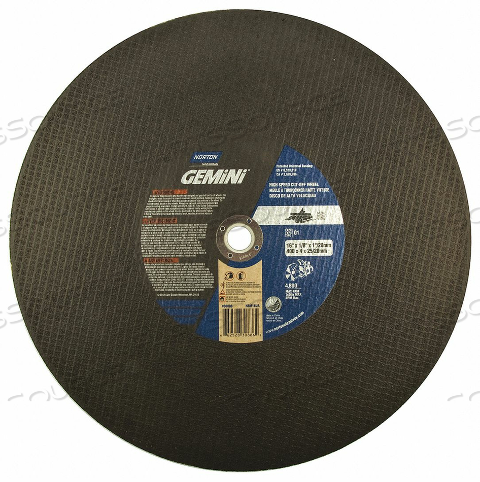 CUTOFF WHEEL GEMINI METAL 16 X.125 X20MM by Norton SaintGobain Abrasives