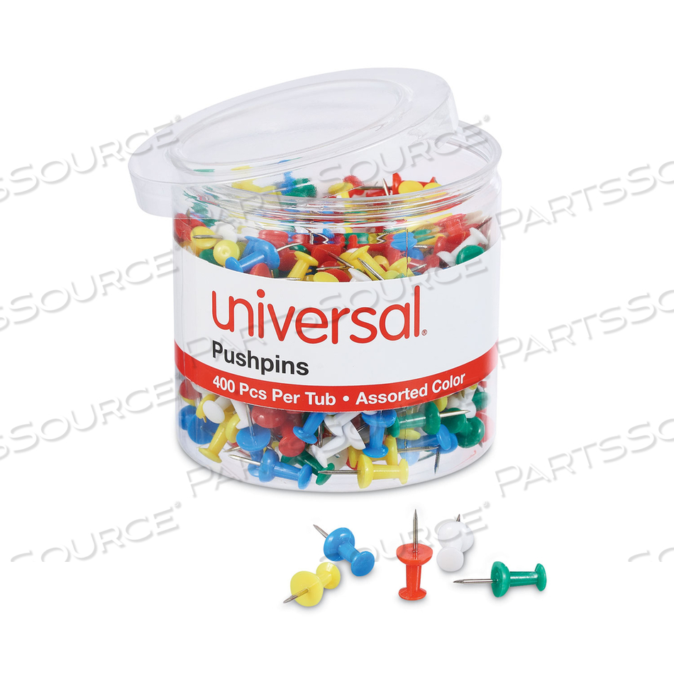 COLORED PUSH PINS, PLASTIC, ASSORTED, 0.38" by Universal