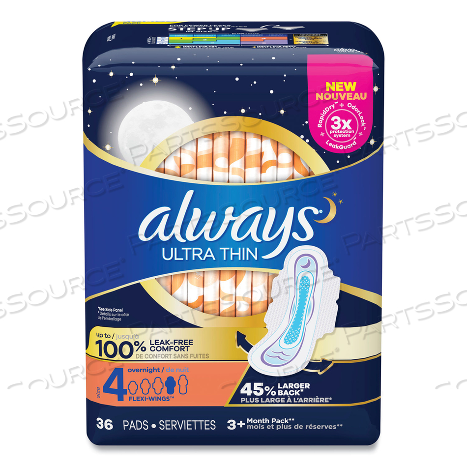 ULTRA THIN OVERNIGHT PADS WITH WINGS, 36/PACK, 6 PACKS/CARTON 