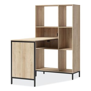 TURING HOME OFFICE WORKSTATION WITH INTEGRATED BOOKCASE AND POWER CENTER, 48.3" X 31.75" X 55.25", DESERT ASH/BLACK by Whalen