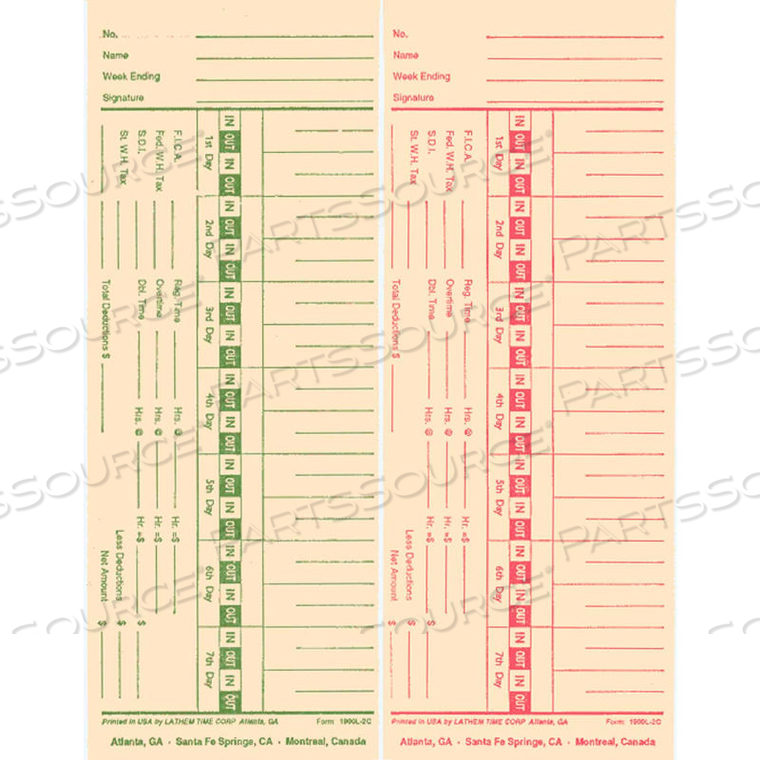 BI-WEEKLY TIME CARD FOR MECHANICAL & AUTOMATIC TIME CLOCK 