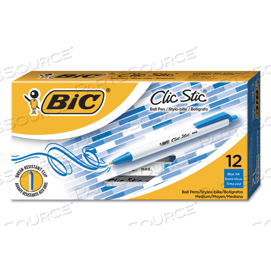 CLIC STIC BALLPOINT PEN, RETRACTABLE, MEDIUM 1 MM, BLUE INK, WHITE BARREL by BIC CLIC STIC BALLPOINT PEN, RETRACTABLE, MEDIUM 1 MM, BLUE INK, WHITE BARREL by BIC