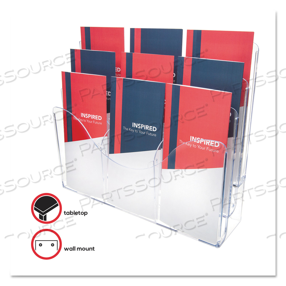 THREE-TIER DOCUMENT ORGANIZER W/DIVIDERS, 13-3/8"W X 3-1/2"D X 11-1/2"H, CLEAR by Deflecto