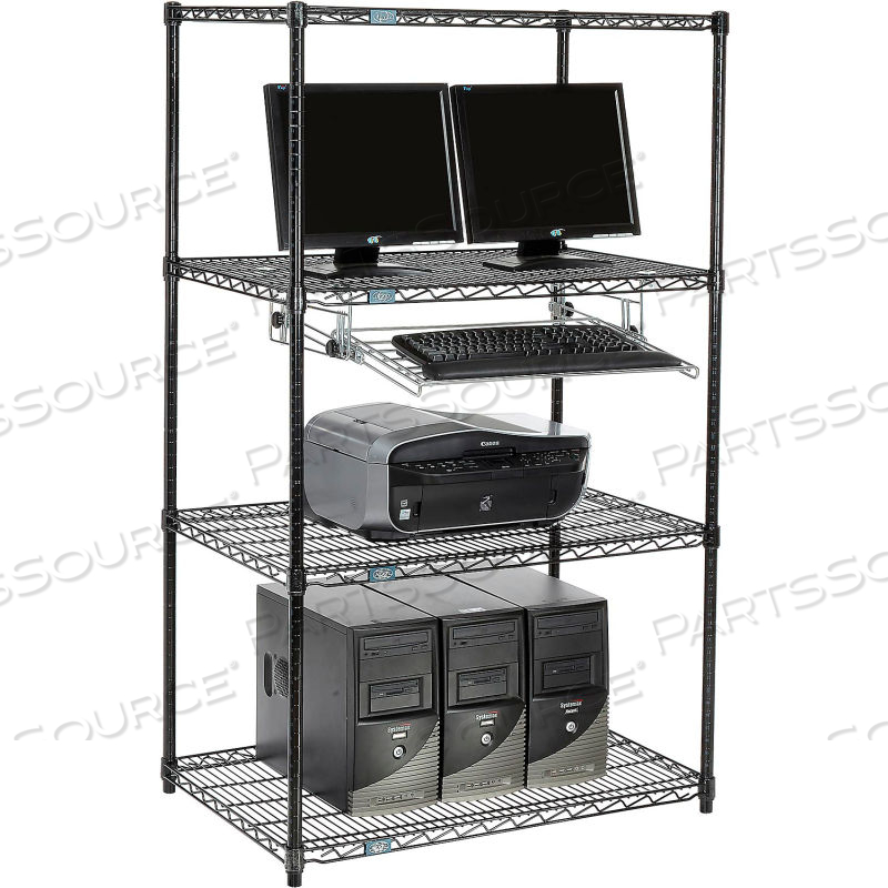 NEXEL 4-SHELF WIRE COMPUTER LAN WORKSTATION WITH KEYBOARD TRAY, BLACK, 36"W X 24"D X 63"H by Approved Vendor NEXEL 4-SHELF WIRE COMPUTER LAN WORKSTATION WITH KEYBOARD TRAY, BLACK, 36"W X 24"D X 63"H by Approved Vendor
