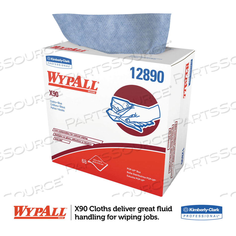 X90 CLOTHS, POP-UP BOX, 2-PLY, 8.3 X 16.8, DENIM BLUE, 68/BOX by WypAll X90 CLOTHS, POP-UP BOX, 2-PLY, 8.3 X 16.8, DENIM BLUE, 68/BOX by WypAll