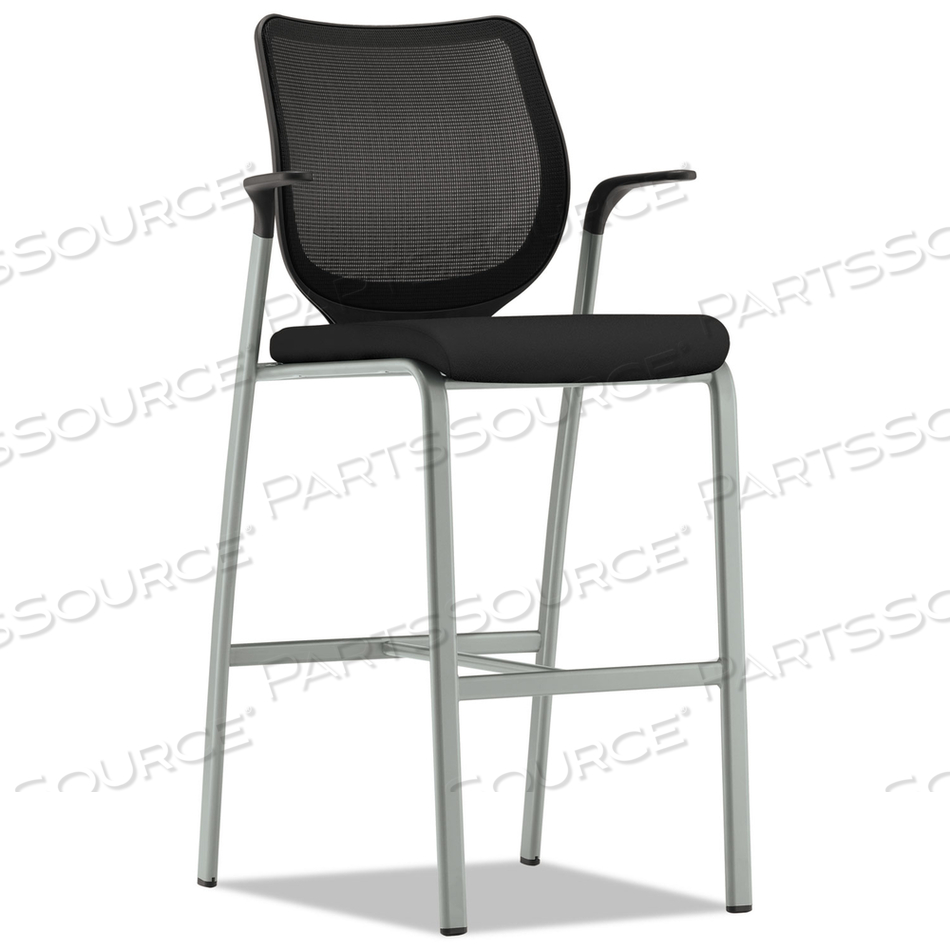 NUCLEUS SERIES CAFE-HEIGHT STOOL WITH ILIRA-STRETCH M4 BACK, SUPPORTS UP TO 300 LB, BLACK SEAT/BACK, PLATINUM BASE 