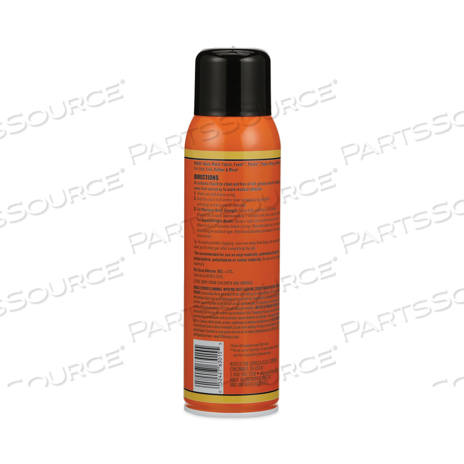 SPRAY ADHESIVE, 14 OZ, DRIES CLEAR by Gorilla Glue SPRAY ADHESIVE, 14 OZ, DRIES CLEAR by Gorilla Glue