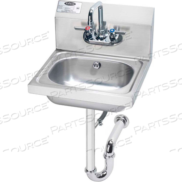 16" WIDE HAND SINK WITH P-TRAP WITH OVERFLOW, WRIST HANDLES by Krowne