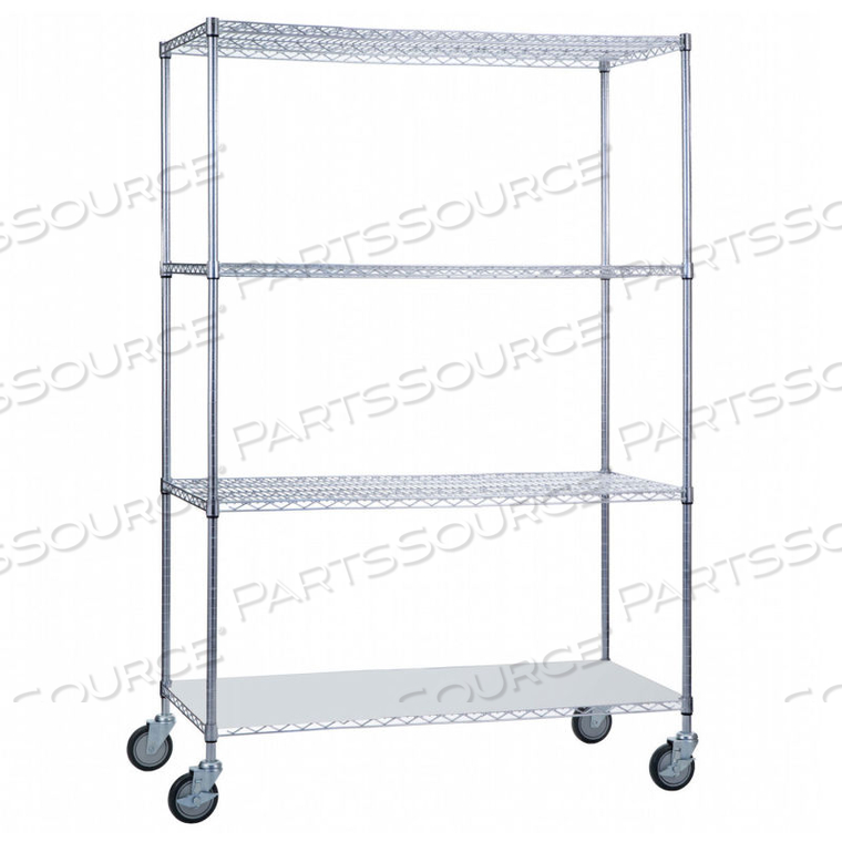 LINEN CART WITH 3 WIRE SHELVES & SOLID BOTTOM SHELF, 48"L X 24"W X78"H by R&B Wire Products, Inc.