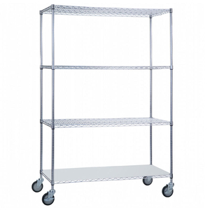 LINEN CART WITH 3 WIRE SHELVES & SOLID BOTTOM SHELF, 48"L X 24"W X78"H by R&B Wire Products, Inc.