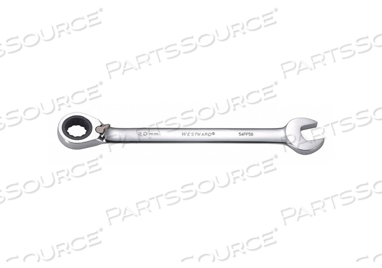 RATCHETING WRENCH, ALLOY STEEL, CHROME, HEAD SIZE 20 MM, OVERALL LENGTH 11 3/8 IN, HEAD OFFSET ANGLE 15 DEGREES , OFFSET, HEAD THICKNESS 1/2 by Westward RATCHETING WRENCH, ALLOY STEEL, CHROME, HEAD SIZE 20 MM, OVERALL LENGTH 11 3/8 IN, HEAD OFFSET ANGLE 15 DEGREES , OFFSET, HEAD THICKNESS 1/2 by Westward