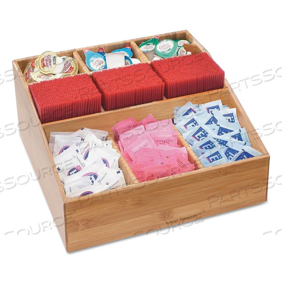 SQUARE 9 COMPARTMENT CONDIMENT ORGANIZER, 12 X 12 X 5.5, BAMBOO 