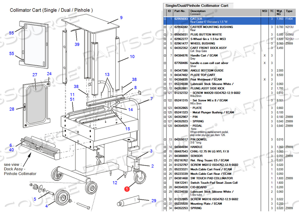 ASSEMBLY, CASTERS, 2 NUMBER OF CASTERS, 6IN DIAMETER by Siemens Medical Solutions