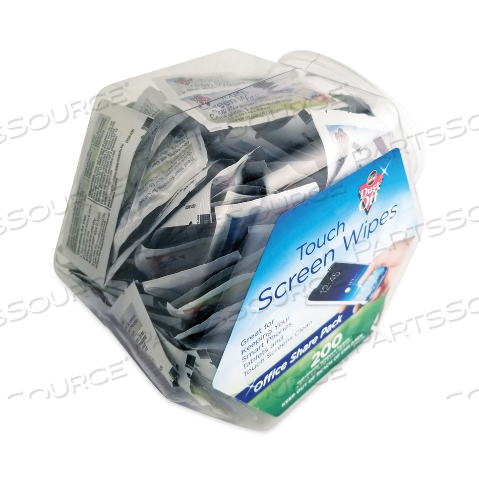 TOUCH SCREEN WIPES, 5 X 6, CITRUS, 200 INDIVIDUAL FOIL PACKETS IN AN EASY GRAB JAR by Dust-Off