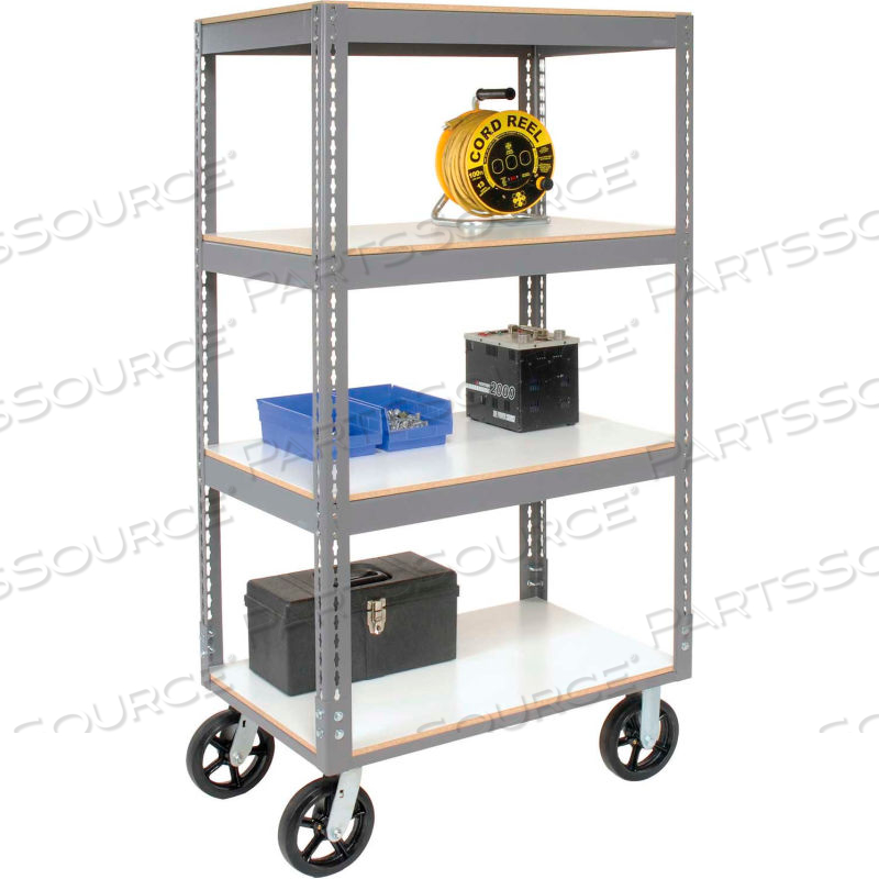 EASY ADJUST BOLTLESS 4 SHELF TRUCK 36X24 W/ LAMINATE SHELVES, RUBBER CASTERS by Approved Vendor EASY ADJUST BOLTLESS 4 SHELF TRUCK 36X24 W/ LAMINATE SHELVES, RUBBER CASTERS by Approved Vendor