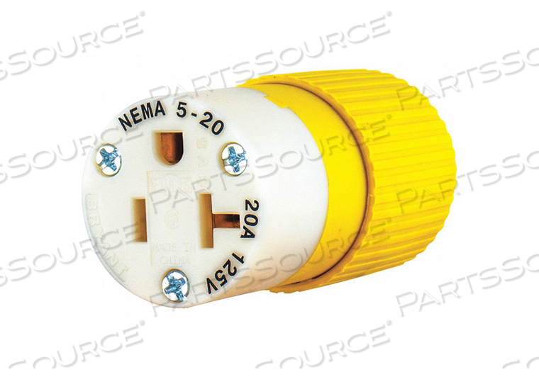 STRAIGHT BLADE CONNECTOR, 5-20R, 20 A, 125V AC, 2 POLES, YELLOW, SCREW TERMINALS, 5-20 by Hubbell Power Systems STRAIGHT BLADE CONNECTOR, 5-20R, 20 A, 125V AC, 2 POLES, YELLOW, SCREW TERMINALS, 5-20 by Hubbell Power Systems