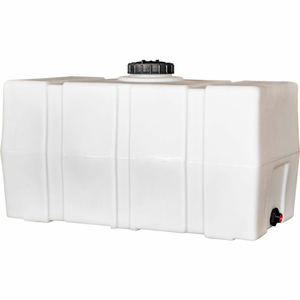 ROMOTECH 100 GALLON PLASTIC STORAGE TANK - SQUARE END WITH FLAT BOTTOM by Rotational Molding Technologies Inc. ROMOTECH 100 GALLON PLASTIC STORAGE TANK - SQUARE END WITH FLAT BOTTOM by Rotational Molding Technologies Inc.