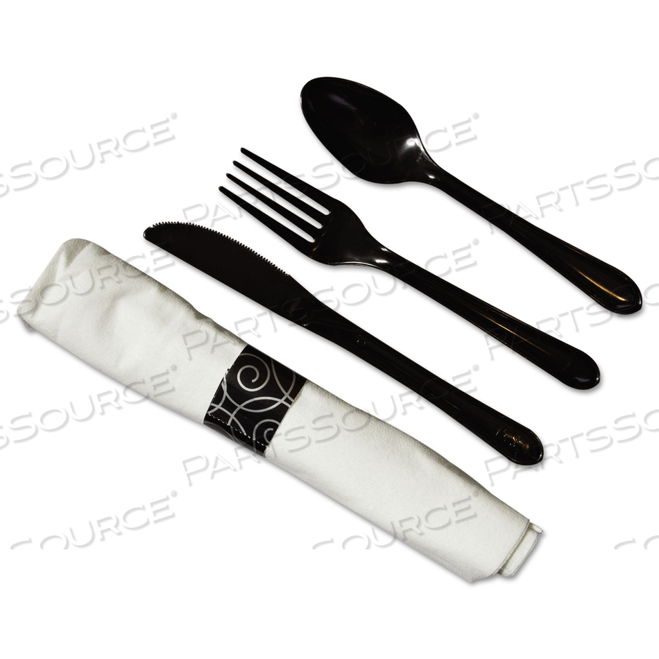 CATERWRAP HEAVYWEIGHT CUTLERY COMBO, FORK/SPOON/KNIFE/NAPKIN, BLACK by Hoffmaster CATERWRAP HEAVYWEIGHT CUTLERY COMBO, FORK/SPOON/KNIFE/NAPKIN, BLACK by Hoffmaster