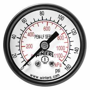 J1385 GAUGE PRESSURE 1-1/2IN. 0 TO 160 PSI by Winters Instruments J1385 GAUGE PRESSURE 1-1/2IN. 0 TO 160 PSI by Winters Instruments