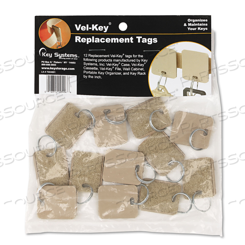 EXTRA BLANK HOOK AND LOOP TAGS, SECURITY-BACKED, 1.13 X 1, BEIGE, 12/PACK 