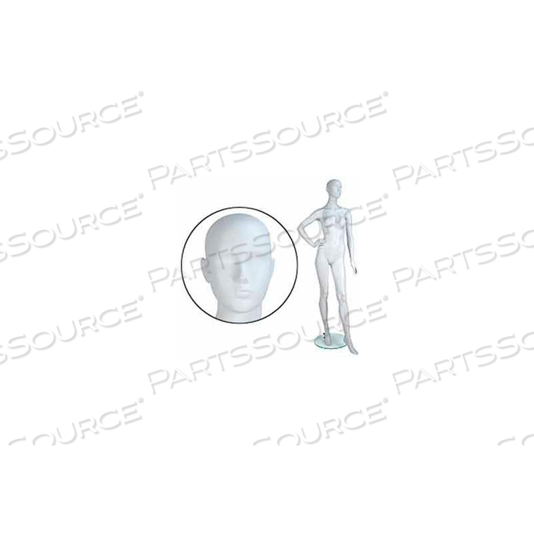 FEM. MANNEQUIN - ABSTR. HEAD, RIGHT HAND ON HIP, LEFT LEG BENT - CAMEO WHITE 