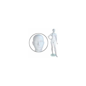 FEM. MANNEQUIN - ABSTR. HEAD, RIGHT HAND ON HIP, LEFT LEG BENT - CAMEO WHITE by Mondo Mannequins